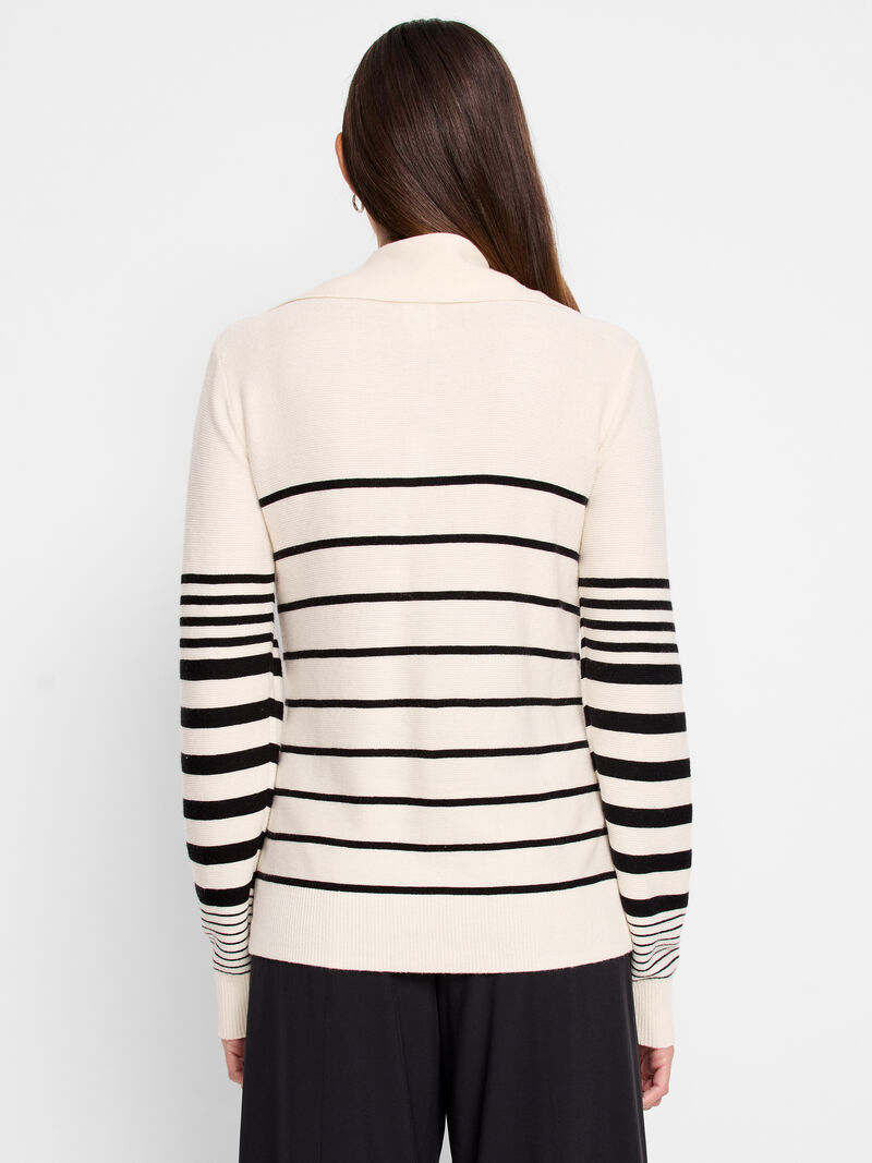 Woman Wears Easy Stripe Half Zip Sweater image number 3