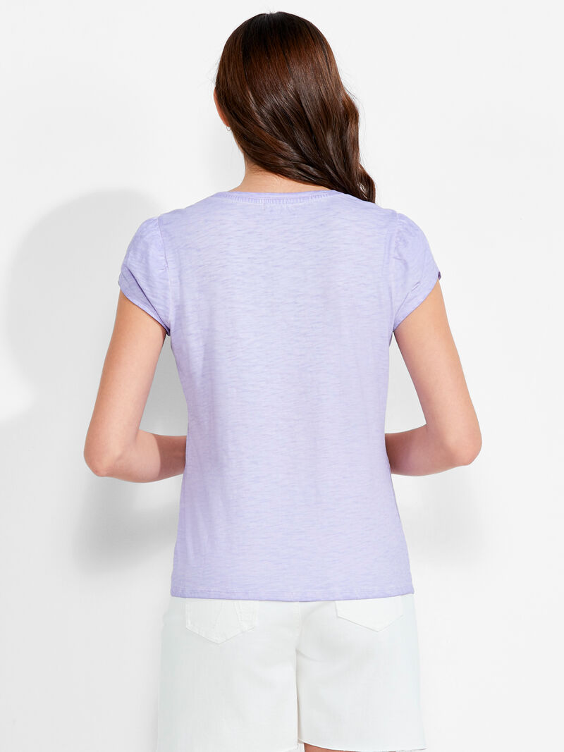 Woman Wears NZT Short Sleeve Tulip Sleeve Scoop Tee image number 2