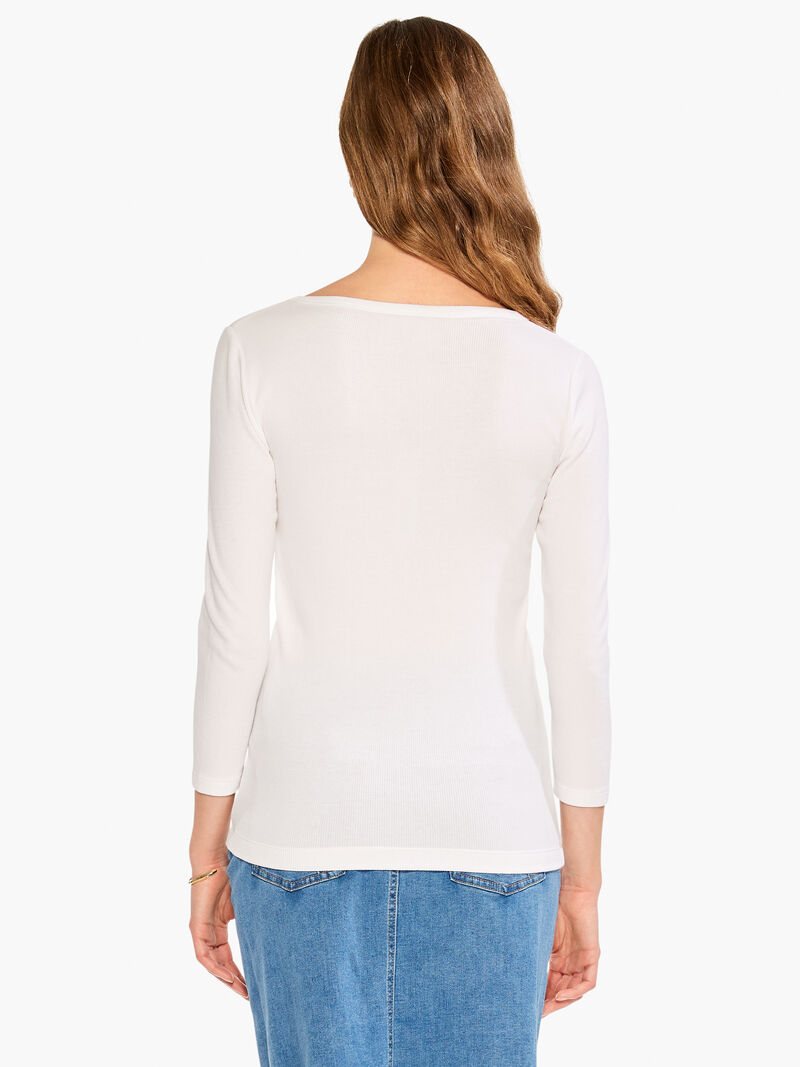 Woman Wears Perfect Knit Rib 3/4 Sleeve V Tee image number 2