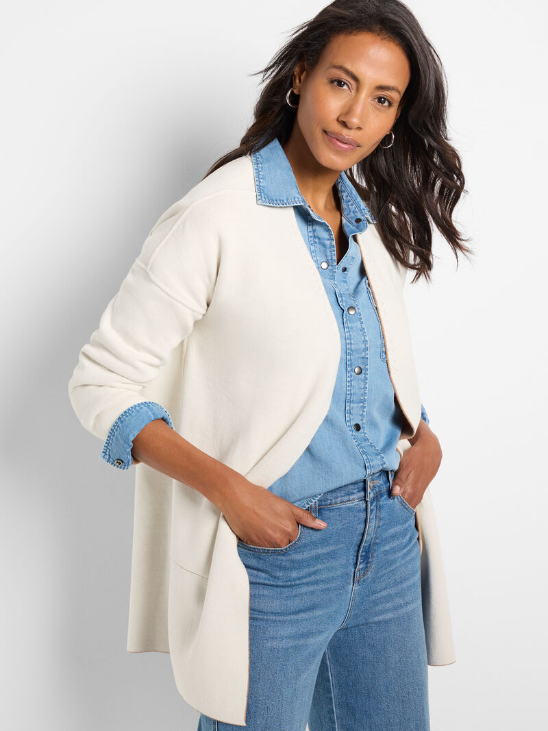 Woman Wears Sunset Breeze Reversible Knit Jacket image number 1