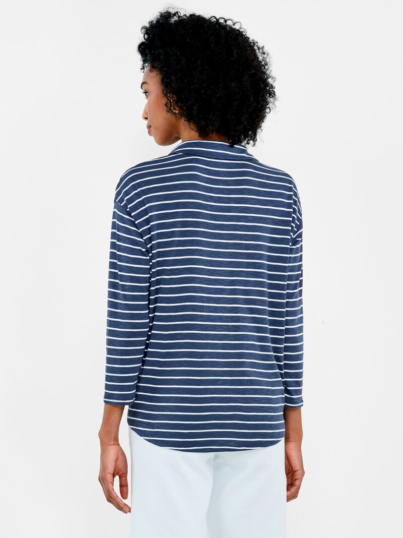 Woman Wears NZT Striped 3/4 Sleeve Henley image number 2