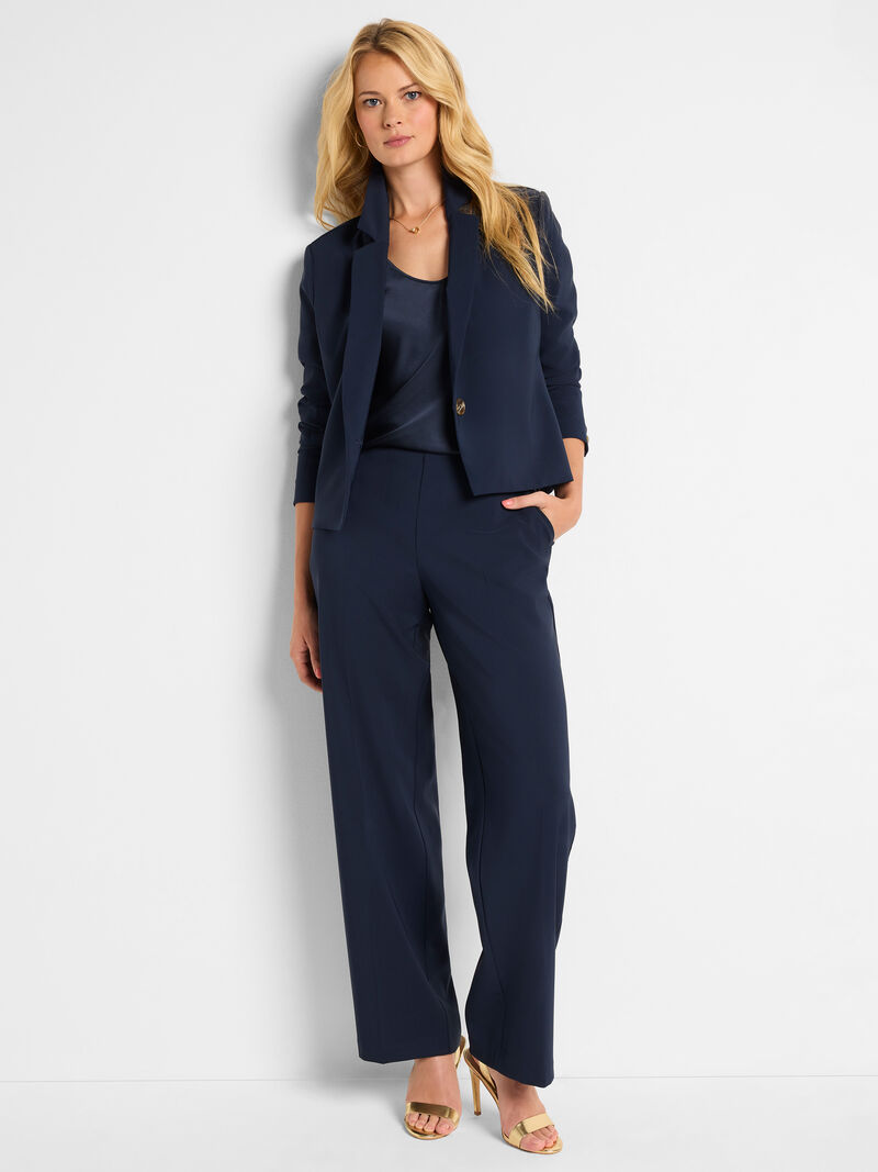 Woman Wears 31" Stretch Knit Suiting Lenox Wide-Leg Pant image number 2