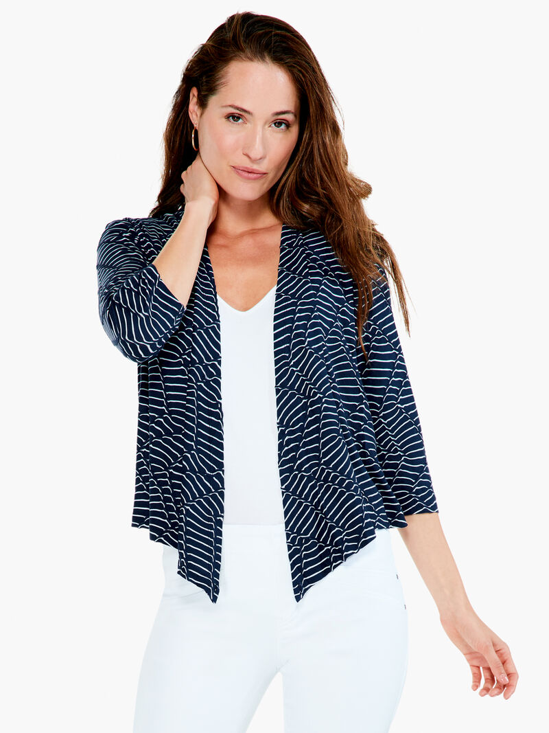 Woman Wears Mixed Lines 4-Way Cardigan image number 0