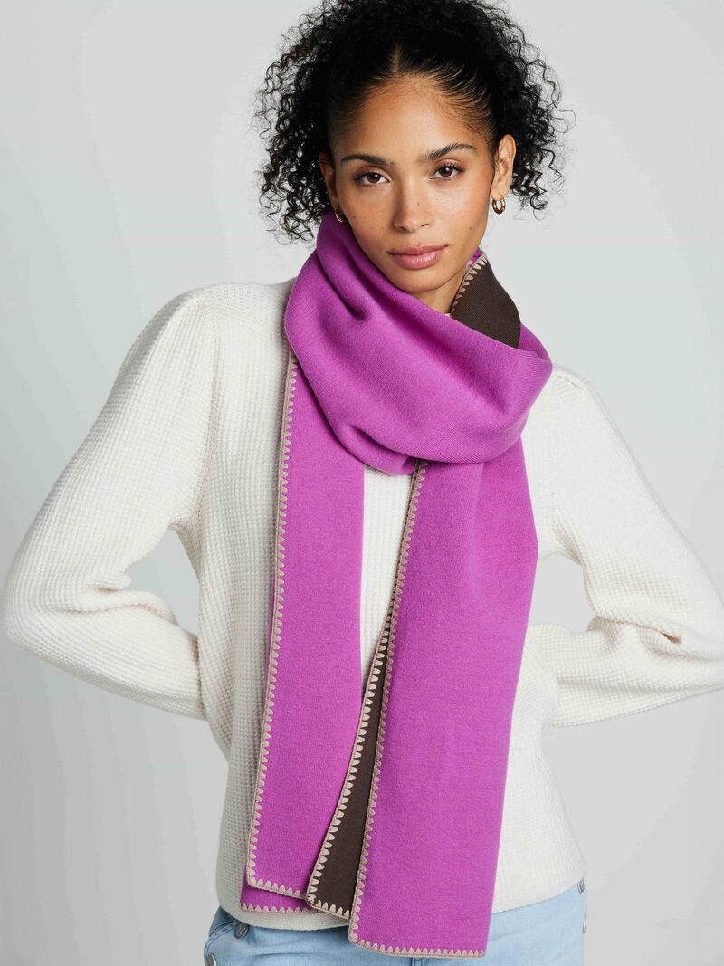 Woman Wears Blanket Stitch Scarf image number 0