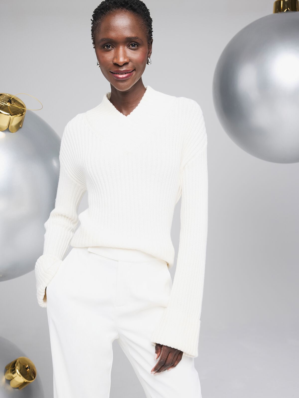 Mock V Ribbed Sweater