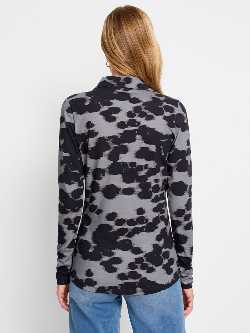 Woman Wears NZT Ink Dot Long Sleeve Polo Top image number 2