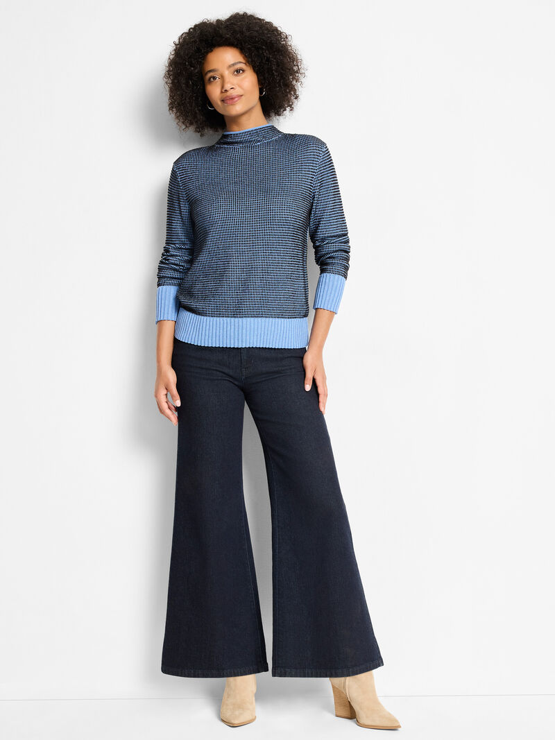 Woman Wears Funnel Neck Pixel Knit Sweater image number 1