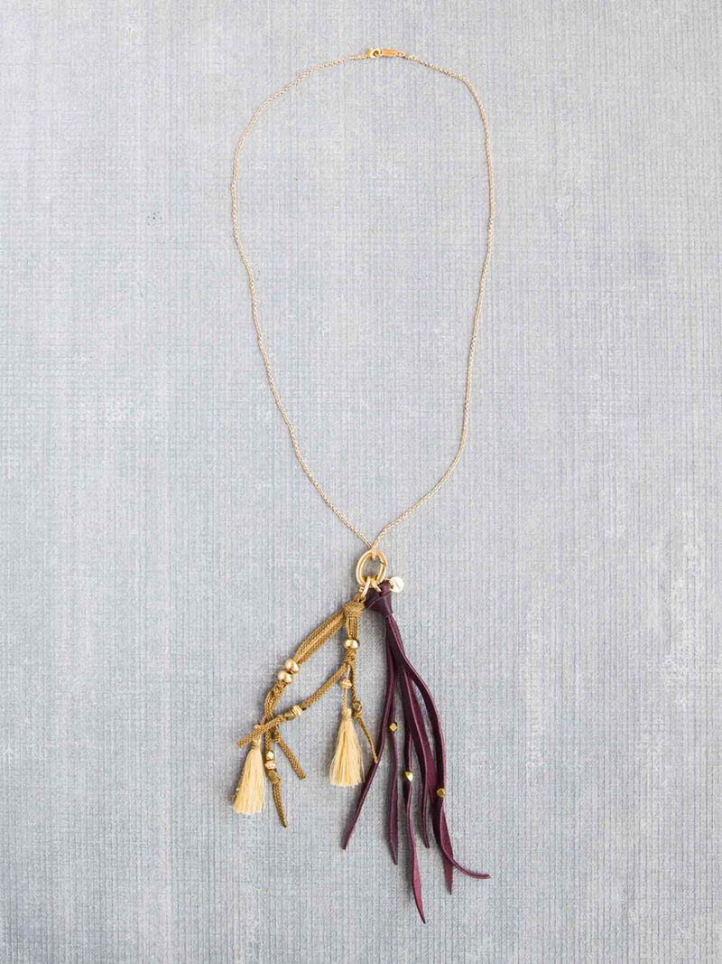 Woman Wears Chan Luu Leather Tassel Necklace image number 0