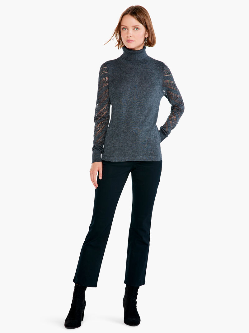 Woman Wears Pointelle Turtleneck Sweater Tee image number 3