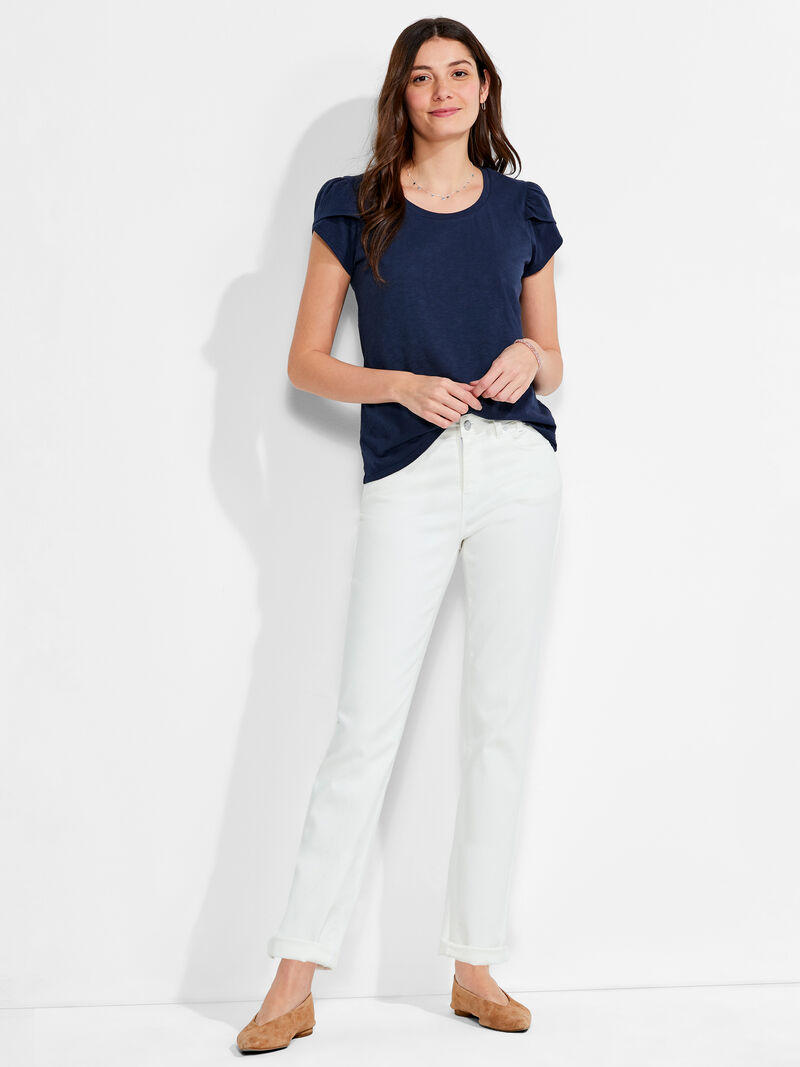 Woman Wears NZT Short Sleeve Tulip Sleeve Scoop Tee image number 3
