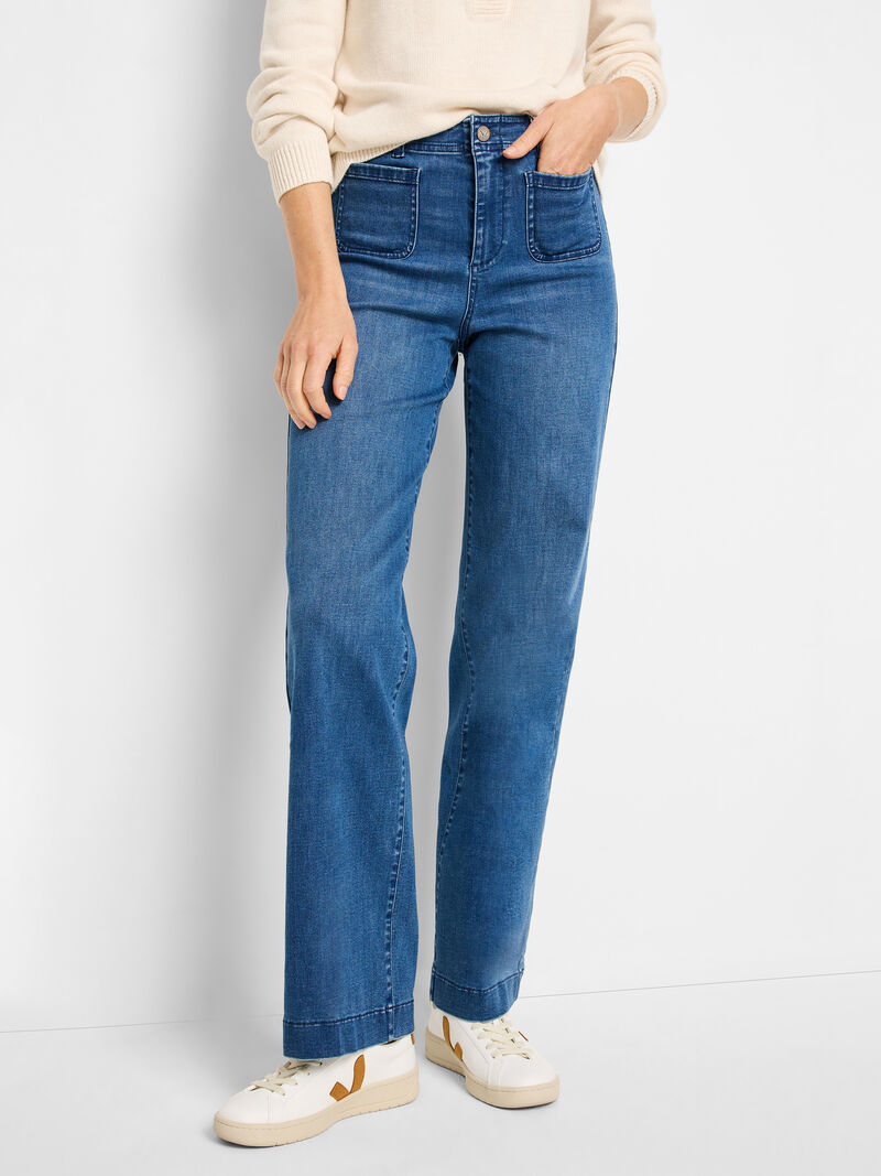 Woman Wears 31" High Rise Wide Leg Pocket Jeans image number 4