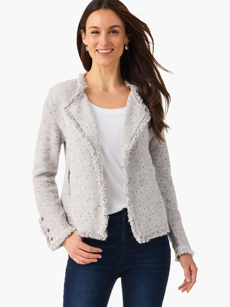 Woman Wears Fringe Mix Knit Jacket image number 0