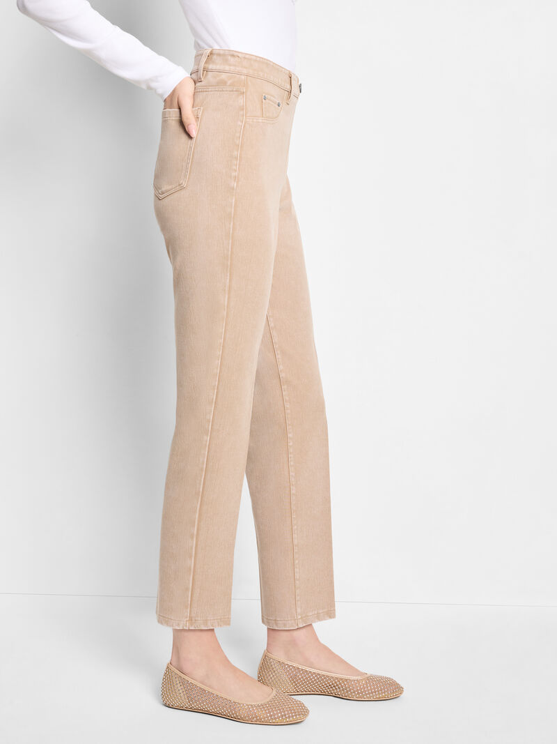 Woman Wears 28" Recess Straight Knit Ankle Pull On Jeans image number 2