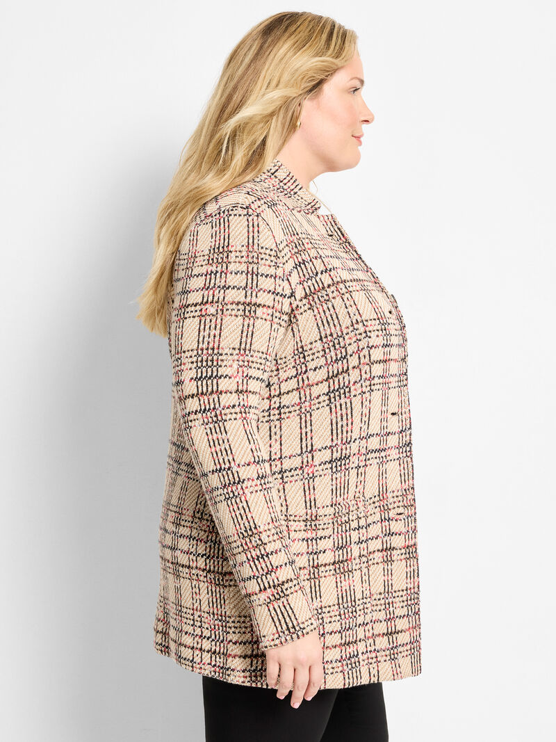 Woman Wears Stitchy Plaid Knit Blazer image number 2