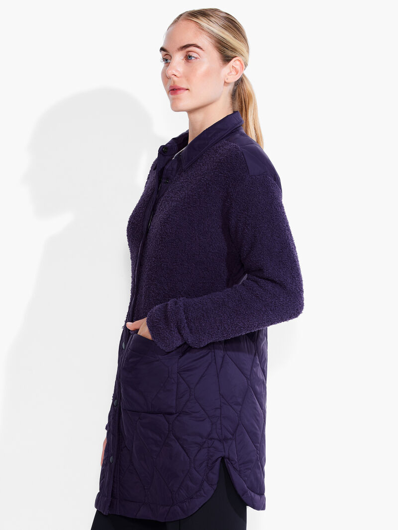 Woman Wears Quilted Mix Media Coat image number 2