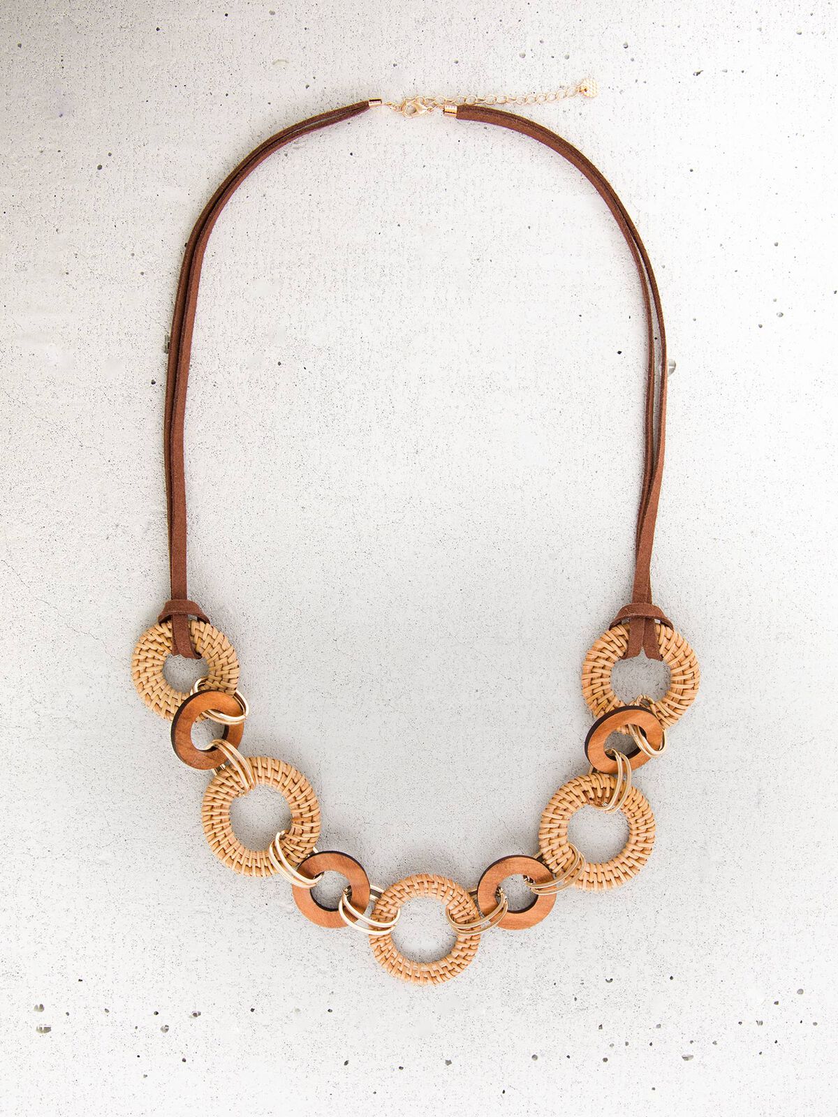 Marlyn Schiff Wooden Rafia Ring Necklace