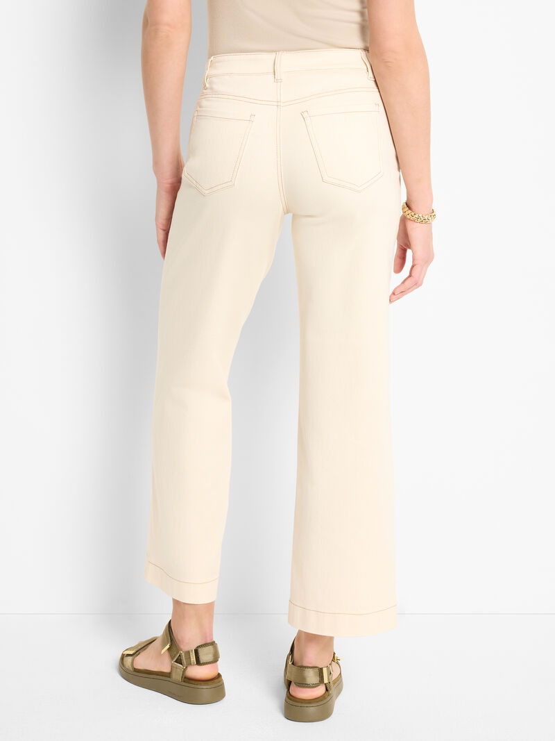 Woman Wears 28" Horn Button Wide-Leg Jeans image number 3