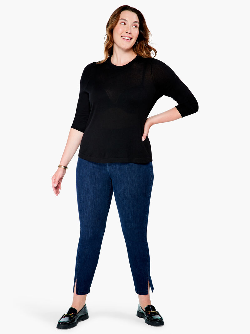 Woman Wears Crew Neck Long Sleeve Sweater Tee image number 3