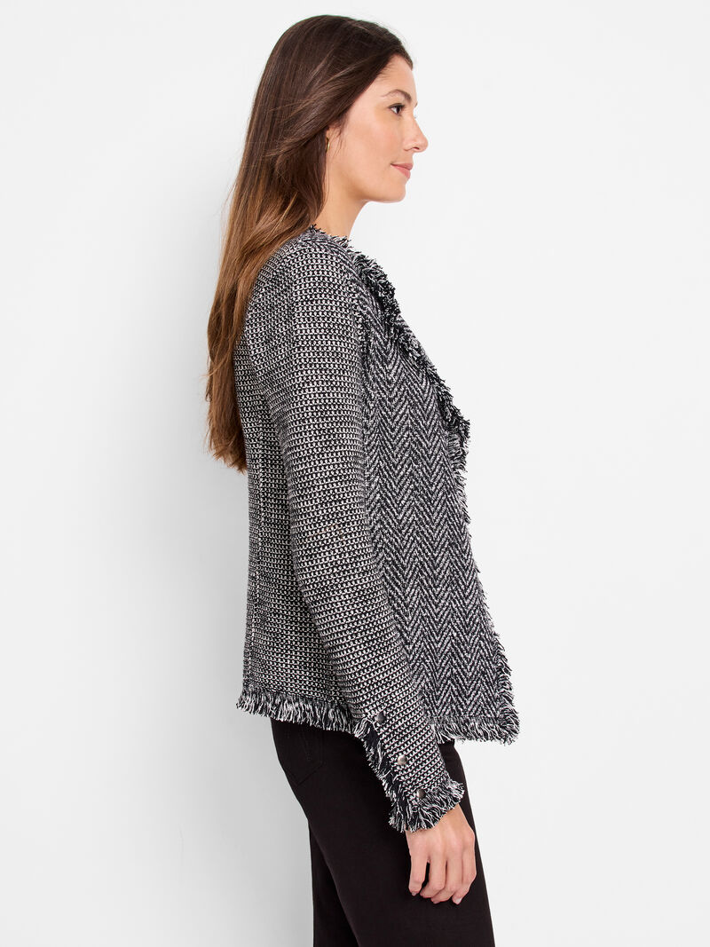 Woman Wears Fringe Mix Knit Jacket image number 2