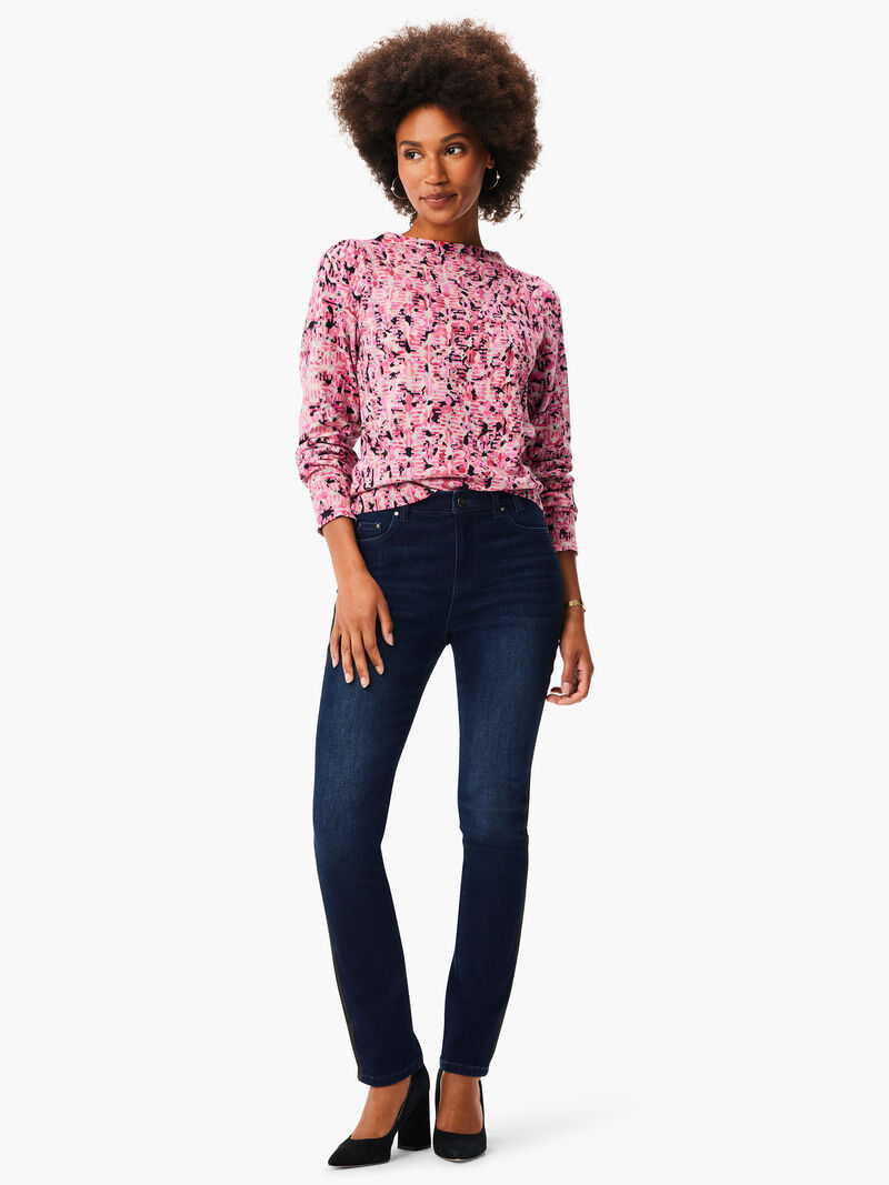 Woman Wears Blurred Geo Print Sweater image number 3