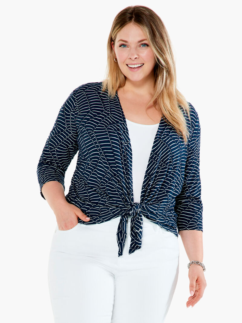 Woman Wears Mixed Lines 4-Way Cardigan image number 1