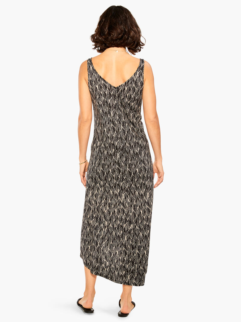 Woman Wears NZT Sketched Leaves Double V Tank Dress image number 2