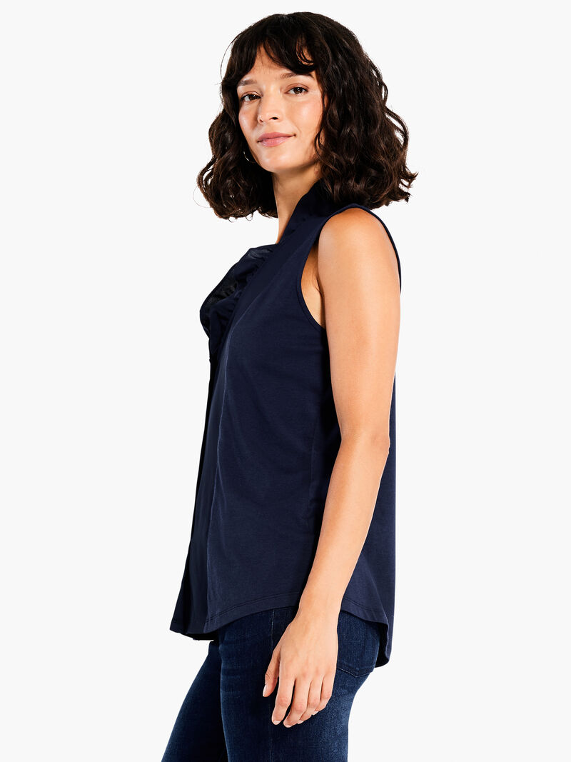 Woman Wears Ruffled Around Tank image number 1