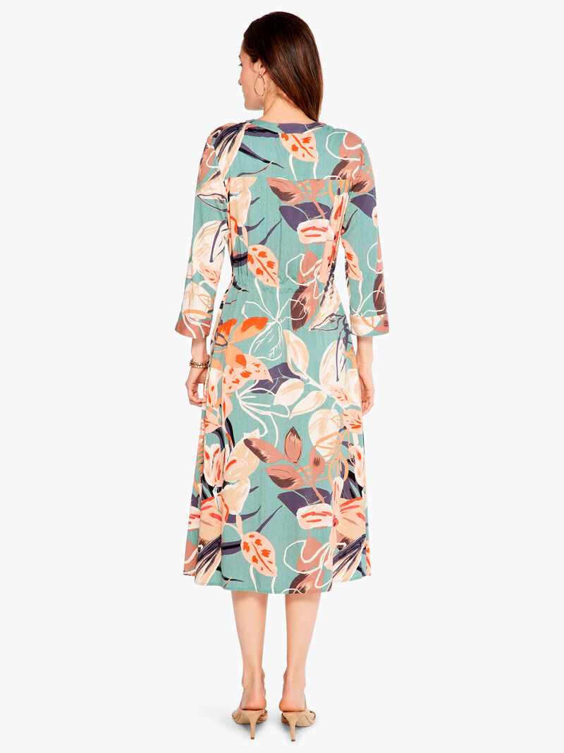 Woman Wears Artful Floral Live In Dress image number 2