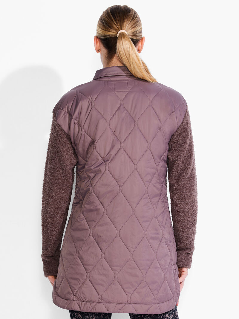 Woman Wears Quilted Mix Media Coat image number 2