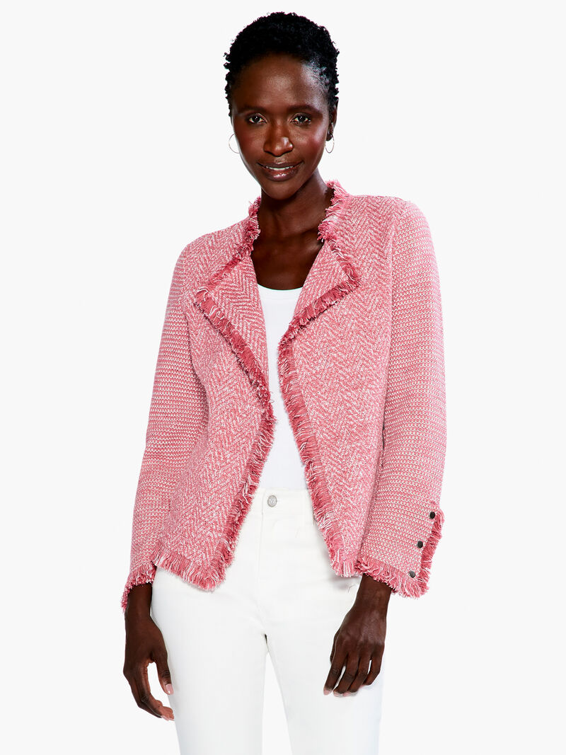 Woman Wears Fringe Mix Knit Jacket image number 1