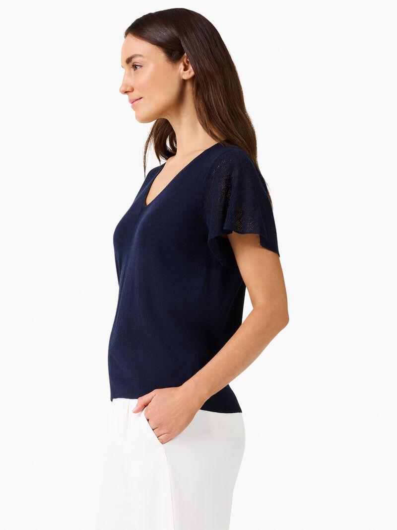 Woman Wears Pointelle Sleeve Sweater image number 2