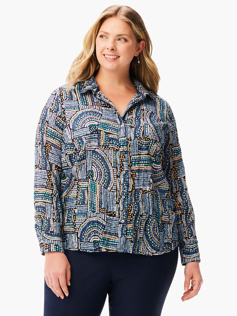 Woman Wears Mosaic Mix Crinkle Shirt image number 0