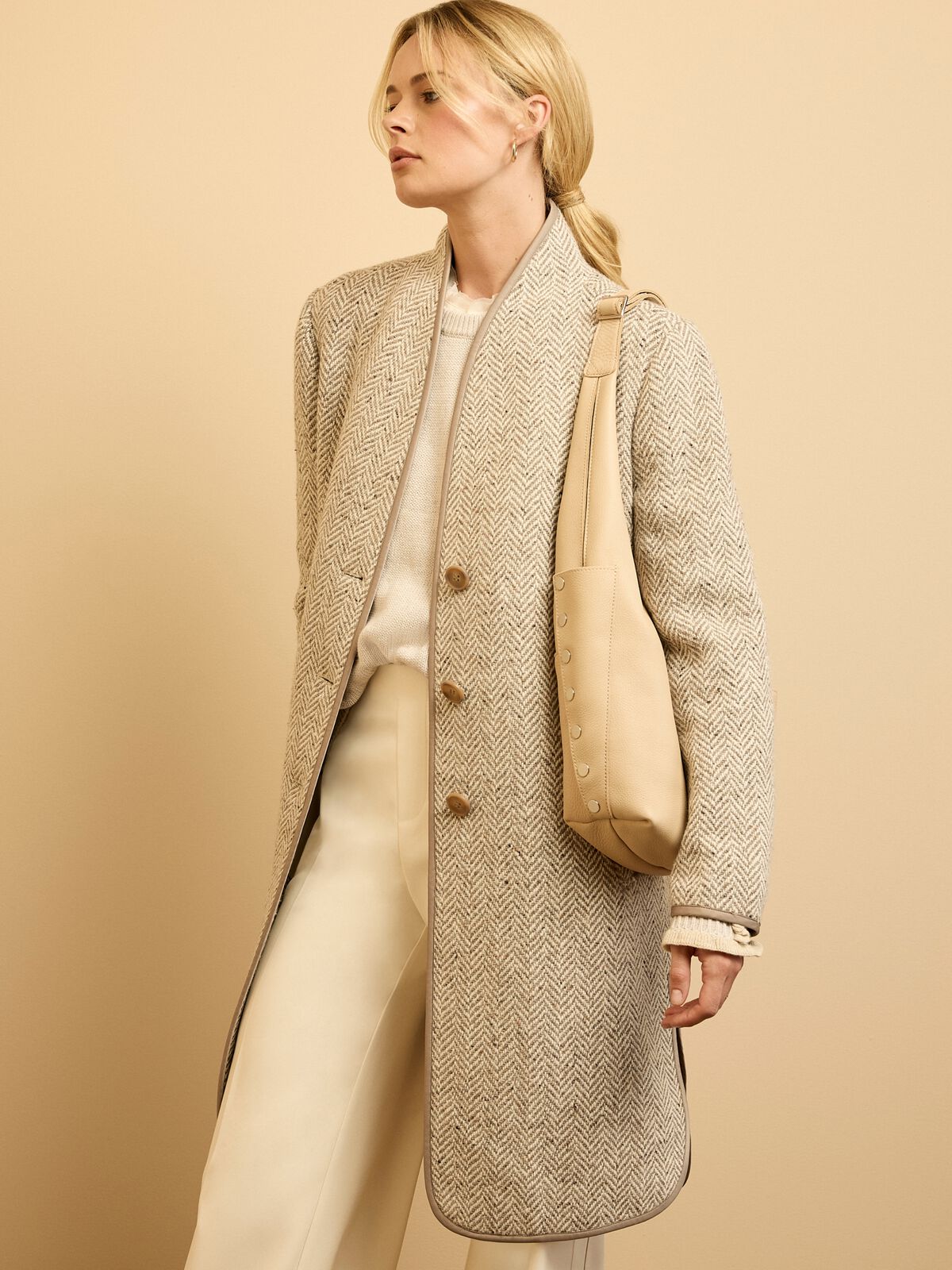 Herringbone Wool Blend Top Coat
