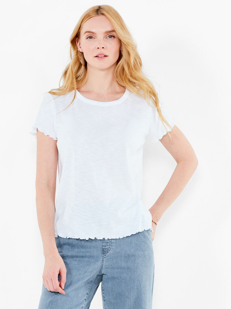 Woman Wears NZT Short Sleeve Crew Neck Lettuce Edge Tee image number 0