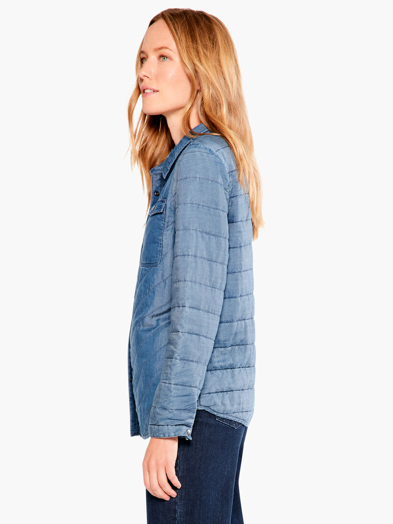 Woman Wears Quilted Denim Shirt Jacket image number 1