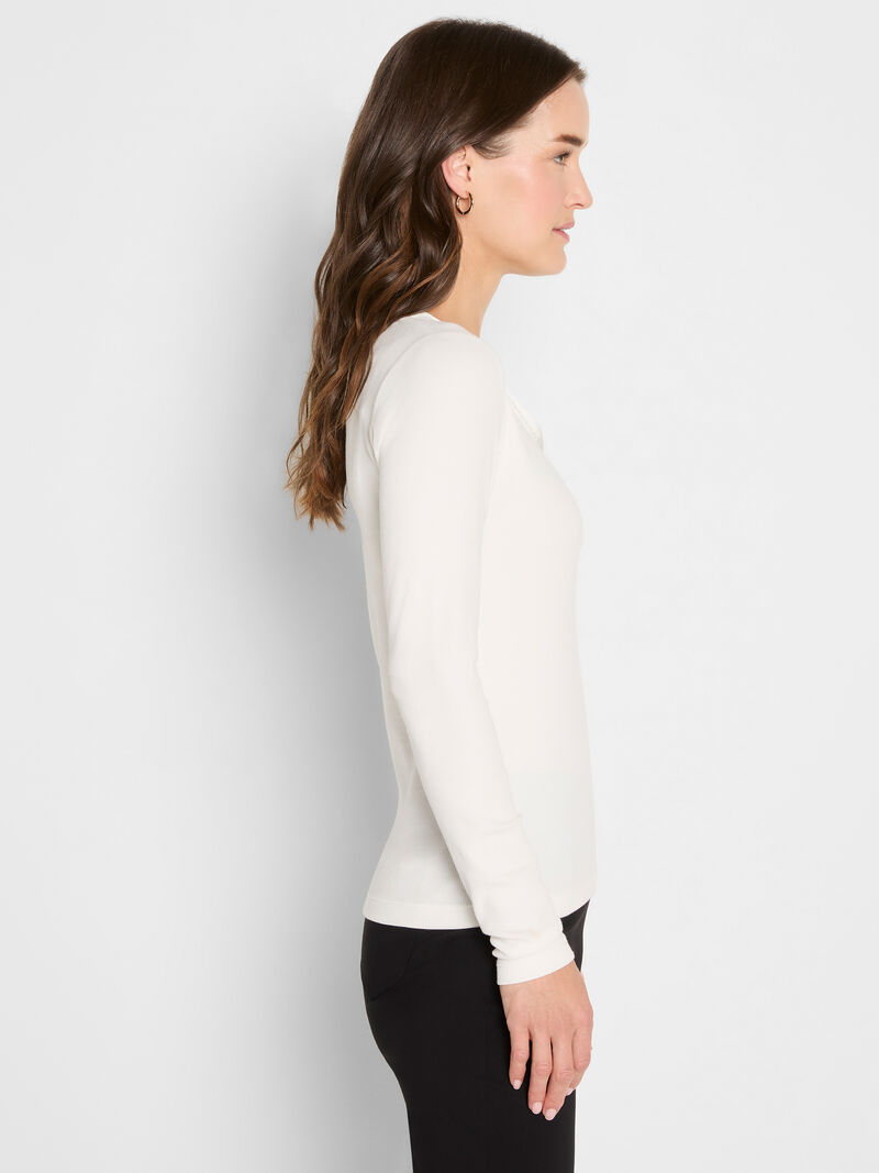Woman Wears Trimmed Perfect Knit Rib V-Neck Top image number 2