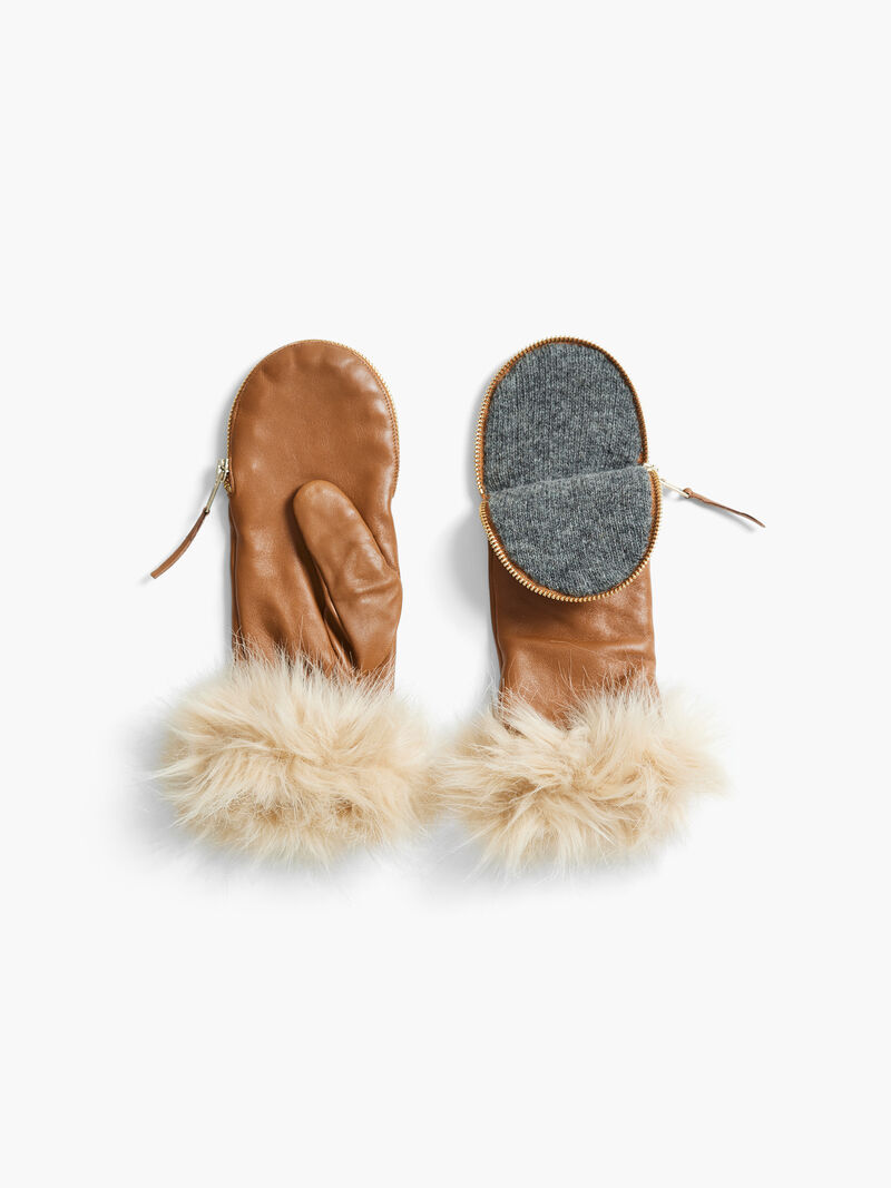 Woman Wears Amato Zipper Mitten w/ Faux Fur Mouton Cuff image number 1