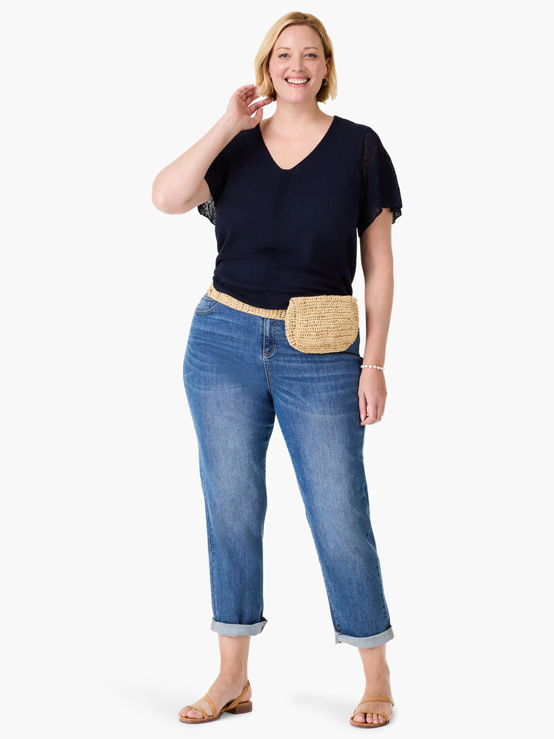 Woman Wears Pointelle Sleeve Sweater image number 1
