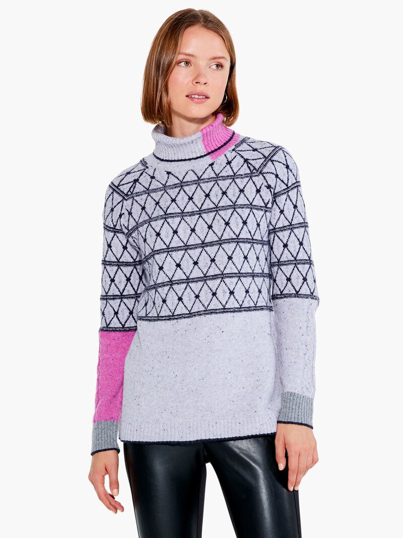 Woman Wears Mosaic Stitched Sweater image number 0