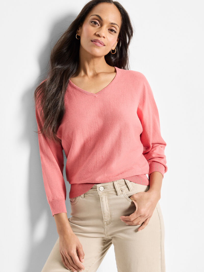 Woman Wears Easy V-Neck Pure Cotton Sweater image number 0