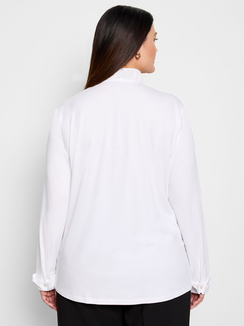 Woman Wears Ruffled Around Shirt image number 3