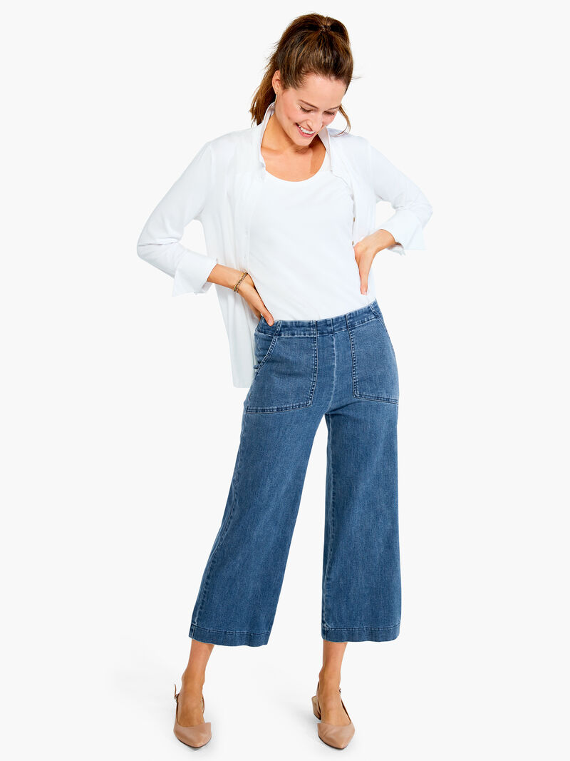 Woman Wears NZ Denim 25" All Day Wide Leg Jeans image number 3