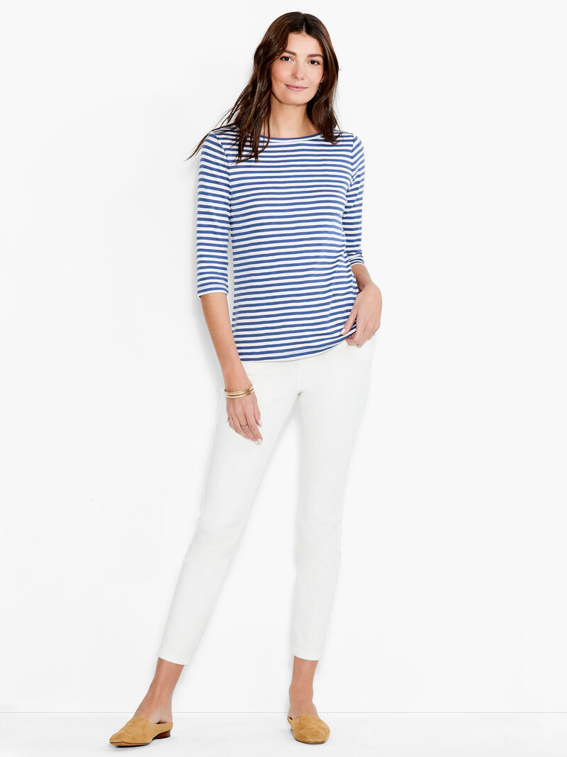 Woman Wears NZT 3/4 Sleeve Stripe Boat Tee image number 3