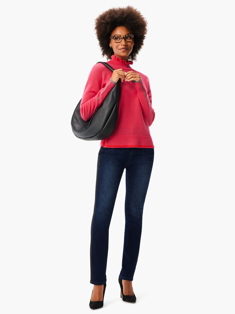 Woman Wears Ruffled Up Cashmere Turtleneck Sweater image number 4