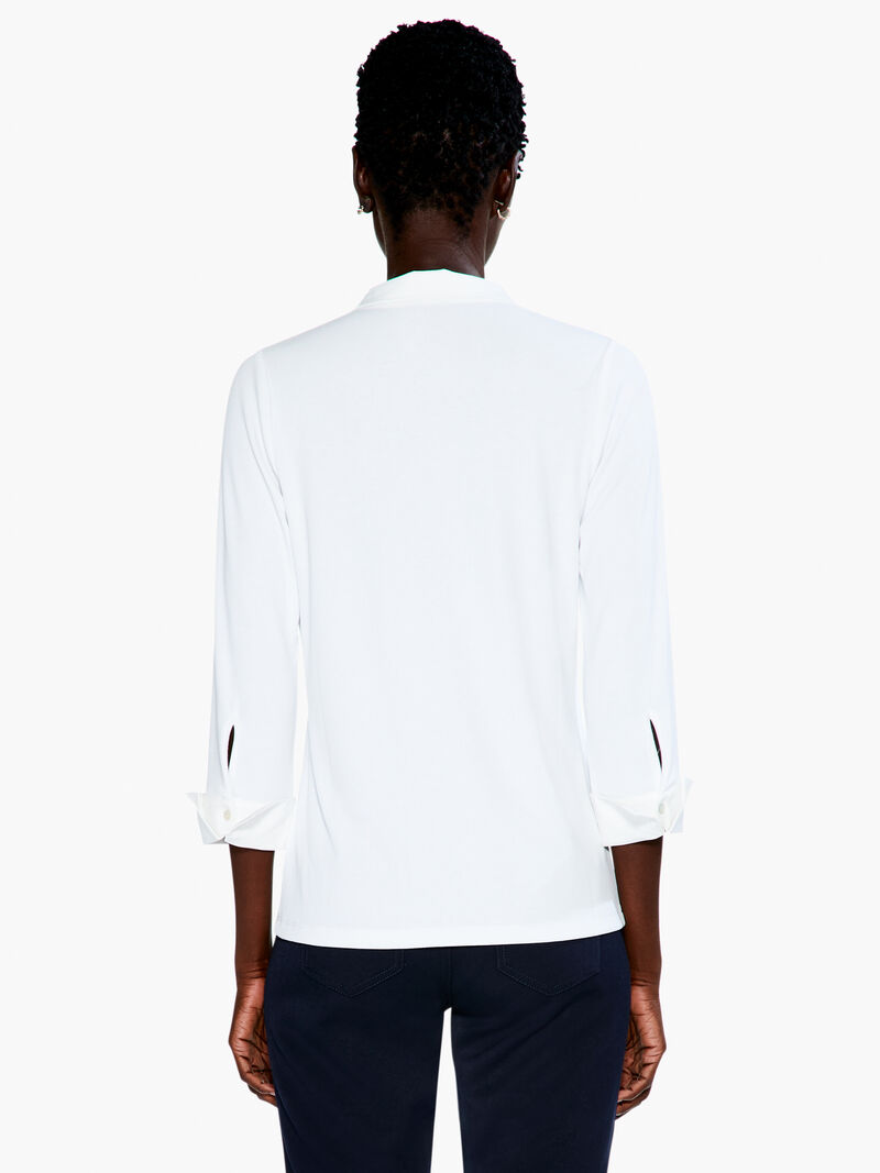 Woman Wears Drapey Rib Collared Top image number 2