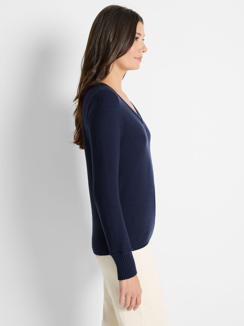 Woman Wears Baby Garter V-Neck Sweater image number 2