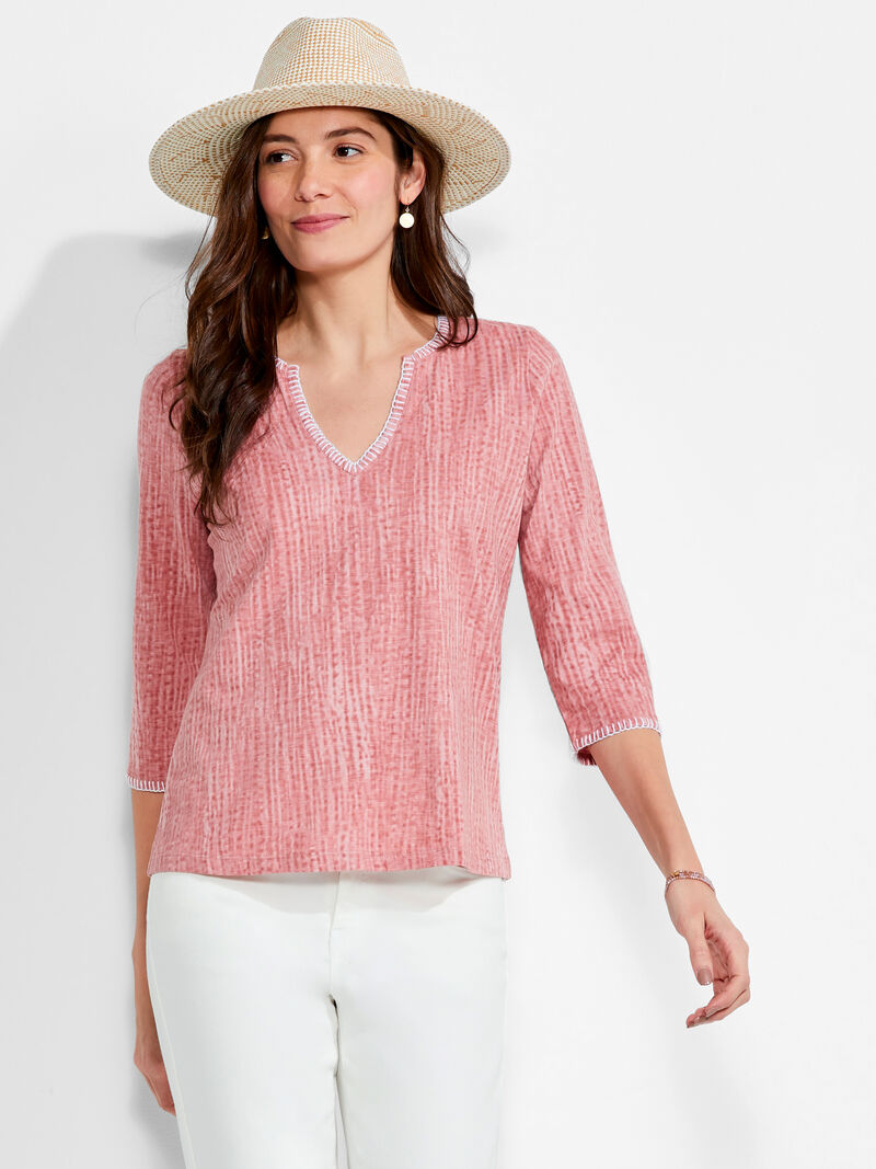 Woman Wears NZT 3/4 Sleeve Split Collar Stitch Top image number 0