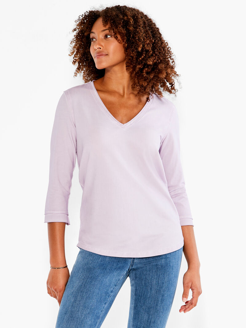 Woman Wears NZT 3/4 Sleeve Roll V Tee image number 0