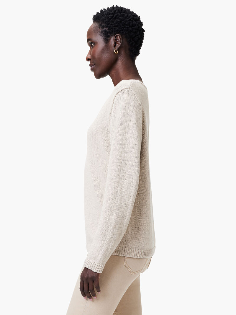 Woman Wears Cotton Cord Soft V-Neck Sweater image number 1