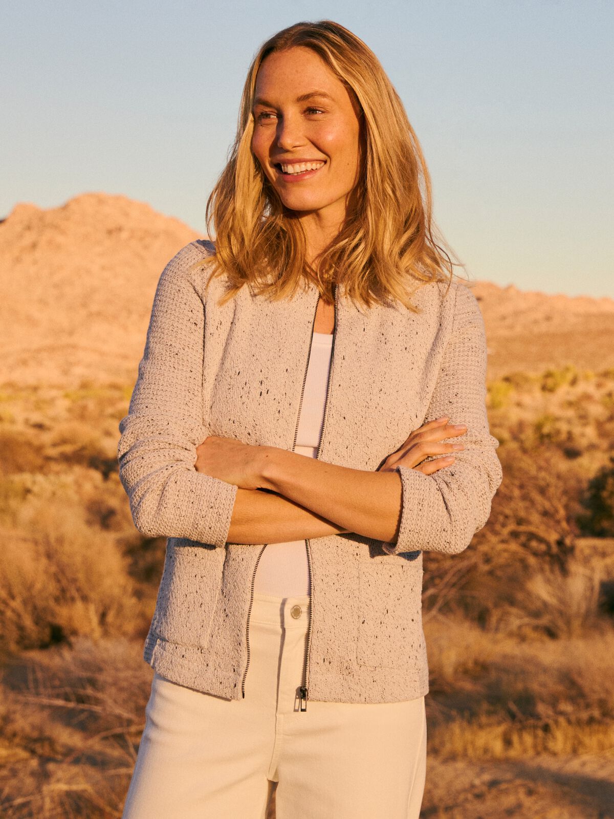Weave Mix Knit Zip Jacket